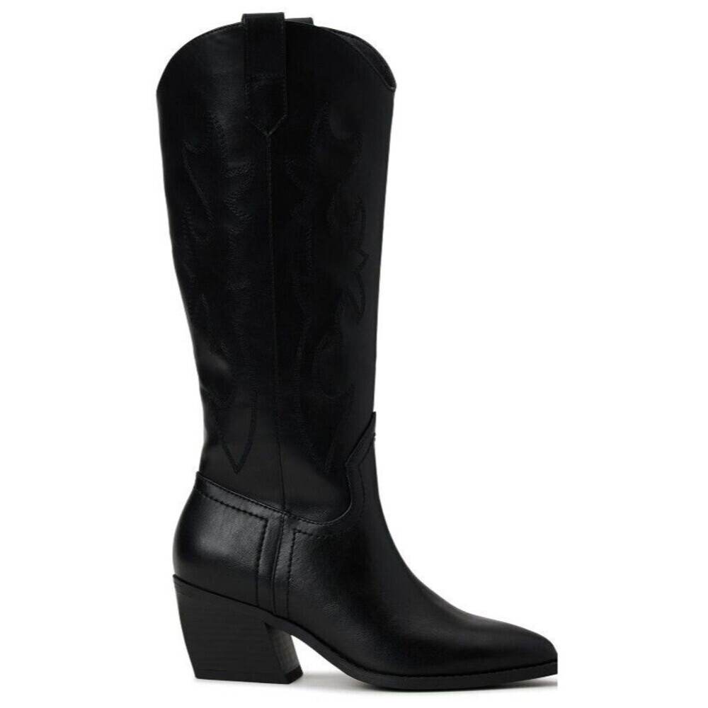 Madden NYC Boots Women's Sz 6 Tall Black Western Embroidered Pointed Block Heel - Picture 8 of 10